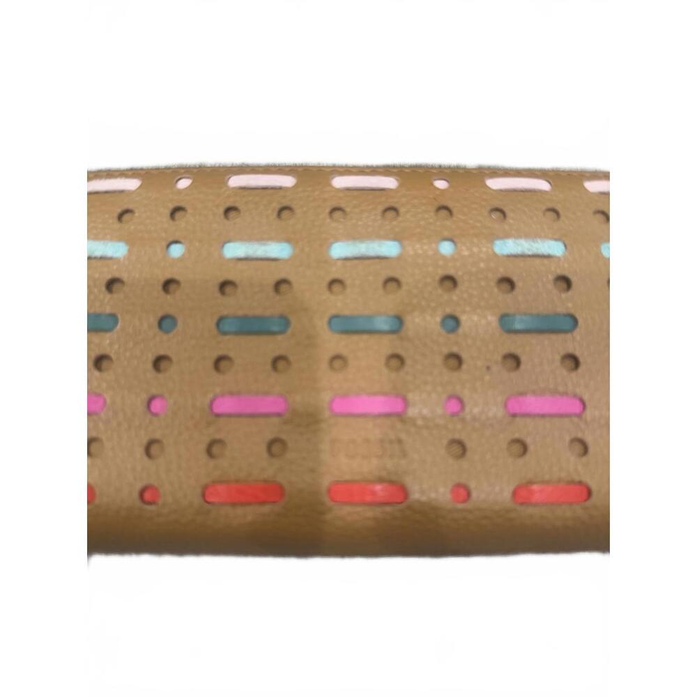 Fossil Brown Leather Zip Around Wallet‎ Perforated Multicolor Cutout